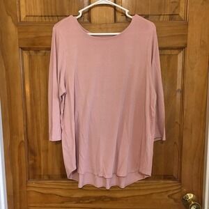 CUPio Plus Size 1X Dusty Rose Pink Long Sleeve Hi Low Tunic‎ Top Women